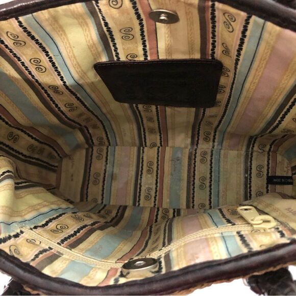 Brighton Straw Double Handle Bag Leather Woven Handles Silver Hardware - Picture 8 of 13